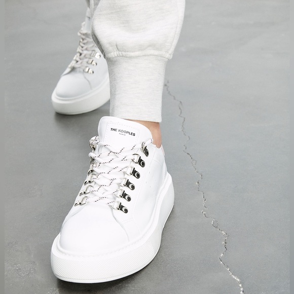 NWT The Kooples White Leather Sneakers with Pink, Size 9 (The Kooples size 40) - Picture 5 of 17